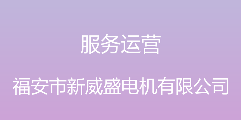 服务运营 - 福安市新威盛电机有限公司